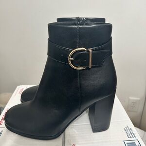 ASOS Black ankle boots with gold buckle